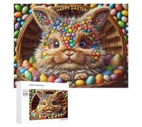 500 PCS Jigsaw Puzzles for Adults Happy Easter Basket with Bunny Teenagers Puzzles Hands-on Game Improve Memory Parent-child Interaction 500 PCS