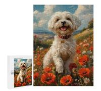 500 PCS Jigsaw Puzzles for Adults Havanese Dog in Poppy Field Jigsaw Puzzle Hands-on Game But Fun And Humorous Birthday And Unique Gifts 500 PCS