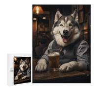 500 PCS Jigsaw Puzzles for Adults Husky Dog in The Pub Jigsaws for Adults DIY Toys Analysis And Logic Unique Gifts for Birthday And Christmas 500 PCS