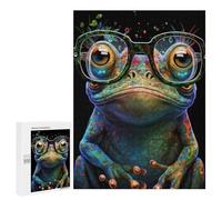 500 PCS Jigsaw Puzzles for Adults Jigsaw Colorful Frog with Glasses Adult Puzzles Relaxing Games Enhance Memory Christmas Birthday Gifts 500 PCS
