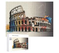500 PCS Jigsaw Puzzles for Adults Jigsaw Colosseum Illustration with Colorful Splashes Adult Jigsaw Puzzle Brain Teaser Game Wall Decoration Fun at Home Activities, 500 PCS