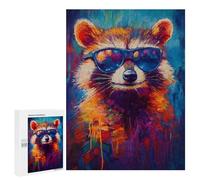 500 PCS Jigsaw Puzzles for Adults Jigsaw Cool Raccoon Sunglasses Painting Abstract Adult Puzzles Anti-Stress Toys Difficult Hard Challenging Game Gifts 500 PCS