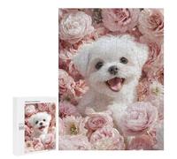 500 PCS Jigsaw Puzzles for Adults Jigsaw Cute White Dog Surrounded by Pink Flowers Adult Puzzles Relaxing Games Enhance Memory Christmas Birthday Gifts 500 PCS