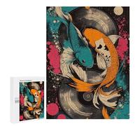 500 PCS Jigsaw Puzzles for Adults Koi Fish Vinyl Art Yin Yang Koi Fish Vibrant Abstract Design Jigsaws for Adults DIY Toys Analysis And Logic Unique Gifts for Birthday And Christmas 500 PCS