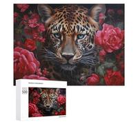 500 PCS Jigsaw Puzzles for Adults Leopard Amidst Red Roses Puzzles for Adults DIY Toys Home Decoration Difficult And Challenge 500 PCS