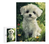 500 PCS Jigsaw Puzzles for Adults Maltese Dog Puppy in Flowers Puzzles for Adults Fun Games Precision Cutting Birthday And Unique Gifts 500 PCS