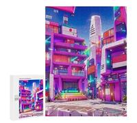 500 PCS Jigsaw Puzzles for Adults Neon Cityscape Vibrant Urban Landscape -2 Jigsaw for Adults Family Games Presents for Women Parent-child Interaction 500 PCS
