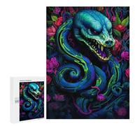 500 PCS Jigsaw Puzzles for Adults Neon Serpent Amidst Flowers Jigsaw for Adults Family Games Presents for Women Parent-child Interaction 500 PCS