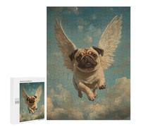 500 PCS Jigsaw Puzzles for Adults Pug Angel Dog Loss Tribute Print Flying Pug with Wings Jigsaws for Adults DIY Toys Analysis And Logic Unique Gifts for Birthday And Christmas 500 PCS