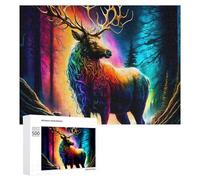 500 PCS Jigsaw Puzzles for Adults Rainbow Deer in Enchanted Forest Jigsaw for Adults Family Games Presents for Women Parent-child Interaction 500 PCS