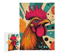500 PCS Jigsaw Puzzles for Adults Retro Rooster Illustration Vibrant Rooster Striking Pop Art Farm Animal Print Jigsaw for Adults Relax Games Hand Speed Race for Is Ideal As A Gift 500 PCS