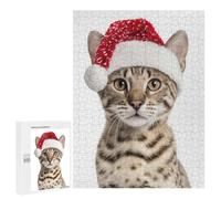 500 PCS Jigsaw Puzzles for Adults Savannah Cat Wearing A Santa Hat Jigsaw for Adults Brain Teaser Game Birthday Present Difficult And Challenge 500 PCS