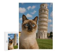 500 PCS Jigsaw Puzzles for Adults Siamese Cat with Leaning Tower Puzzle for Adults Anti-Stress Toys A Work of Art Difficult And Challenge 500 PCS