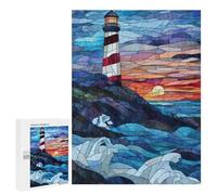 500 PCS Jigsaw Puzzles for Adults Stained Glass Lighthouse Sunset Jigsaw for Adults Brain Teaser Game Birthday Present Difficult And Challenge 500 PCS
