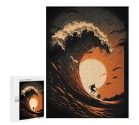 500 PCS Jigsaw Puzzles for Adults Surfer Sunset Drawing Jigsaw for Adults Brain Teaser Game Birthday Present Difficult And Challenge 500 PCS