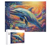 500 PCS Jigsaw Puzzles for Adults Teenagerss Colorful Oceanic Dreams Dolphin Serenity Puzzles for Adults Hands-on Game Precision Cutting Parent-child Interaction 500 PCS