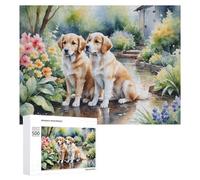 500 PCS Jigsaw Puzzles for Adults Teenagerss Golden Retrievers in Garden Puzzles for Adults Hands-on Game Precision Cutting Parent-child Interaction 500 PCS