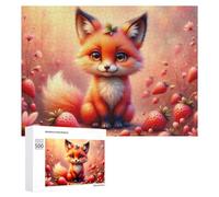 500 PCS Jigsaw Puzzles for Adults Teenagerss Magical Fox with Strawberries Puzzles for Adults Hands-on Game Precision Cutting Parent-child Interaction 500 PCS