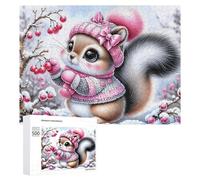 500 PCS Jigsaw Puzzles for Adults Teenagerss Winter Squirrel in Pink Hat Puzzles for Adults Hands-on Game Precision Cutting Parent-child Interaction 500 PCS