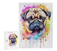 500 PCS Jigsaw Puzzles for Adults Watercolor Pug Puppy Puzzles for Adults Fun Games Precision Cutting Birthday And Unique Gifts 500 PCS