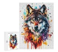 500 PCS Jigsaw Puzzles for Adults Watercolor Wolf Portrait Jigsaw for Adults Brain Teaser Game Birthday Present Difficult And Challenge 500 PCS
