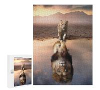500 PCS Jigsaw Puzzles for Adults Young Lion Reflection in Water Jigsaw for Adults Brain Teaser Game Birthday Present Difficult And Challenge 500 PCS
