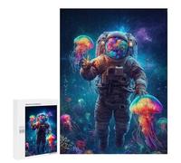 500 PCS Jigsaw Puzzles for Teenagers Astronaut in Space Suit with Jellyfish Puzzles for Teenagers Precision Cutting Help The Brain Exercise Stress Reduction Gifts 500 PCS