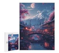 500 PCS Jigsaw Puzzles for Teenagers Cherry Blossom Moonlit Village -2 Jigsaw Puzzles for Adults Improve Memory Difficult And Challenge Brainteaser Family Games 500 PCS