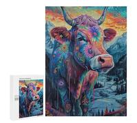 500 PCS Jigsaw Puzzles for Teenagers Colorful Fantasy Cow Art Print Adult Jigsaw Puzzles Pattern Assembly Help The Brain Exercise Challenging Game Toys 500 PCS
