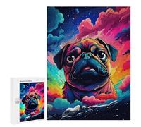 500 PCS Jigsaw Puzzles for Teenagers Colorful Pug Galaxy Art Print Puzzles for Teenagers Precision Cutting Help The Brain Exercise Stress Reduction Gifts 500 PCS