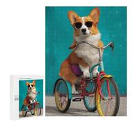500 PCS Jigsaw Puzzles for Teenagers Corgi Riding Trike Art Print Adult Jigsaw Puzzles Pattern Assembly Help The Brain Exercise Challenging Game Toys 500 PCS