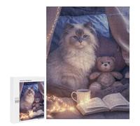 500 PCS Jigsaw Puzzles for Teenagers Cozy Cat Reading Nook Adult Jigsaw Puzzles Pattern Assembly Help The Brain Exercise Challenging Game Toys 500 PCS