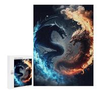 500 PCS Jigsaw Puzzles for Teenagers Fire Vs. Ice Dragons Art Print Puzzles for Teenagers Precision Cutting Help The Brain Exercise Stress Reduction Gifts 500 PCS