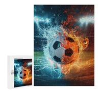 500 PCS Jigsaw Puzzles for Teenagers Fire Vs. Ice Soccer Ball Jigsaw Puzzles for Adults Improve Memory Difficult And Challenge Brainteaser Family Games 500 PCS