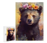 500 PCS Jigsaw Puzzles for Teenagers Floral Crowned Bear Art Print Puzzles for Teenagers Precision Cutting Help The Brain Exercise Stress Reduction Gifts 500 PCS