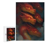 500 PCS Jigsaw Puzzles for Teenagers Four-Headed Fire Dragon Artwork Adult Jigsaw Puzzles Pattern Assembly Help The Brain Exercise Challenging Game Toys 500 PCS