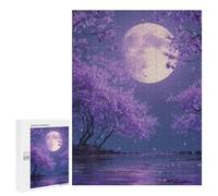 500 PCS Jigsaw Puzzles for Teenagers Full Moon Purple Blossom Night Jigsaw Puzzles for Adults Improve Memory Difficult And Challenge Brainteaser Family Games 500 PCS