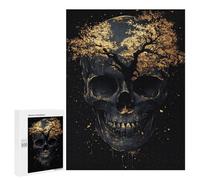 500 PCS Jigsaw Puzzles for Teenagers Golden Tree Skull Art Print Adult Jigsaw Puzzles Pattern Assembly Help The Brain Exercise Challenging Game Toys 500 PCS