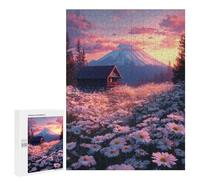 500 PCS Jigsaw Puzzles for Teenagers Mountain Cabin Sunset Daisies Jigsaw Puzzles for Adults Improve Memory Difficult And Challenge Brainteaser Family Games 500 PCS