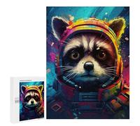 500 PCS Jigsaw Puzzles for Teenagers Raccoon Astronaut Space Suit-7 Adult Jigsaw Puzzles Pattern Assembly Help The Brain Exercise Challenging Game Toys 500 PCS