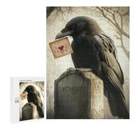 500 PCS Jigsaw Puzzles for Teenagers Raven with Heart Note on Tombstone Jigsaw Puzzles for Adults Improve Memory Difficult And Challenge Brainteaser Family Games 500 PCS