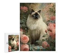 500 PCS Jigsaw Puzzles for Teenagers Siam Cat with Roses Puzzles for Teenagers Precision Cutting Help The Brain Exercise Stress Reduction Gifts 500 PCS
