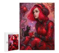 500 PCS Jigsaw Puzzles for Teenagers Steampunk Woman with Cat Adult Jigsaw Puzzles Pattern Assembly Help The Brain Exercise Challenging Game Toys 500 PCS