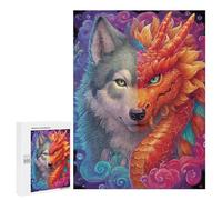500 PCS Jigsaw Puzzles for Teenagers Wolf Dragon Fantasy Art Print Adult Jigsaw Puzzles Pattern Assembly Help The Brain Exercise Challenging Game Toys 500 PCS
