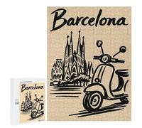 500 PCS Jigsaw Puzzles for Teenagerss Barcelona Travel Poster with Scooter Puzzle For Teenagerss Difficult Challenge Educational Challenge Family Fun & Game Night 500 PCS
