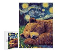 500 PCS Jigsaw Puzzles for Teenagerss Bear Sleeping Under Starry Night Jigsaw for Adults Hands-on Game Difficult Hard Unique Birthday And Gifts 500 PCS