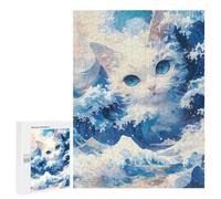 500 PCS Jigsaw Puzzles for Teenagerss Blue Wave Cat Puzzle For Teenagerss Difficult Challenge Educational Challenge Family Fun & Game Night 500 PCS
