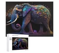 500 PCS Jigsaw Puzzles for Teenagerss Colorful Elephant with Tree Illustration Jigsaw Puzzle Toy Wall Decor Difficult Hard Unique Birthday And Xmas Gifts 500 PCS