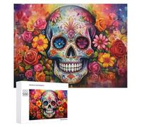 500 PCS Jigsaw Puzzles for Teenagerss Colorful Sugar Skull with Flowers Jigsaw Puzzle Toy Wall Decor Difficult Hard Unique Birthday And Xmas Gifts 500 PCS