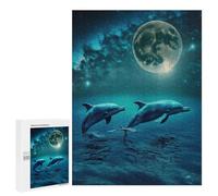 500 PCS Jigsaw Puzzles for Teenagerss Dolphins Under The Moonlight Jigsaws for Adults Relax Games Wall Decoration Help The Brain Exercise 500 PCS